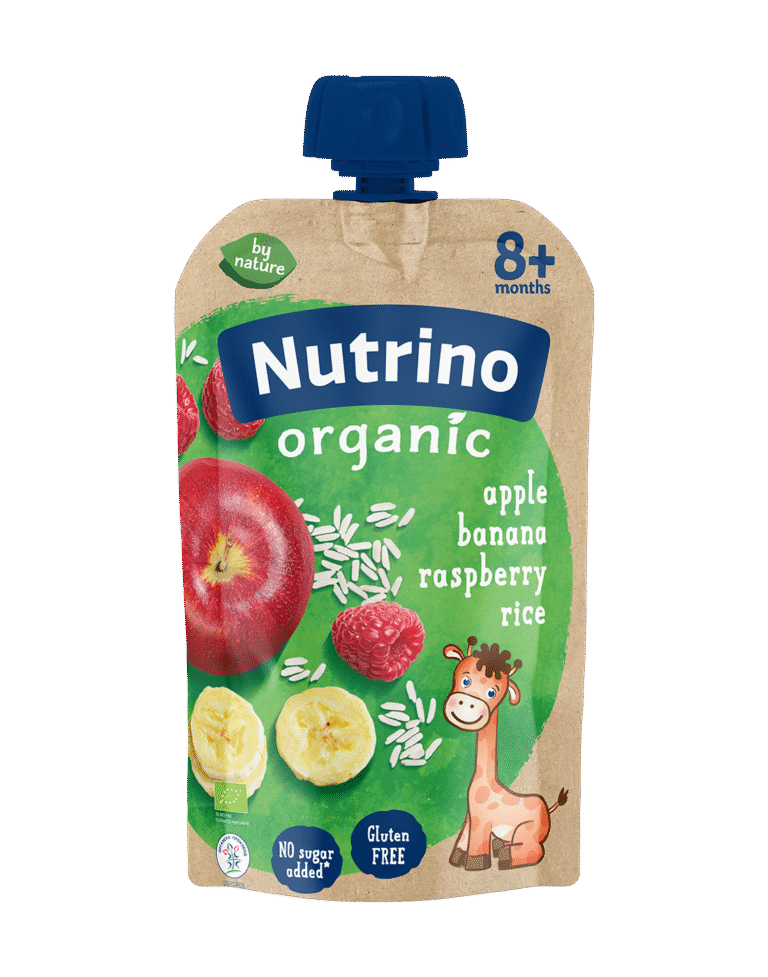 Nutrino Organic voćna kaša od jabuke, banane i maline sa pirinčem 100g